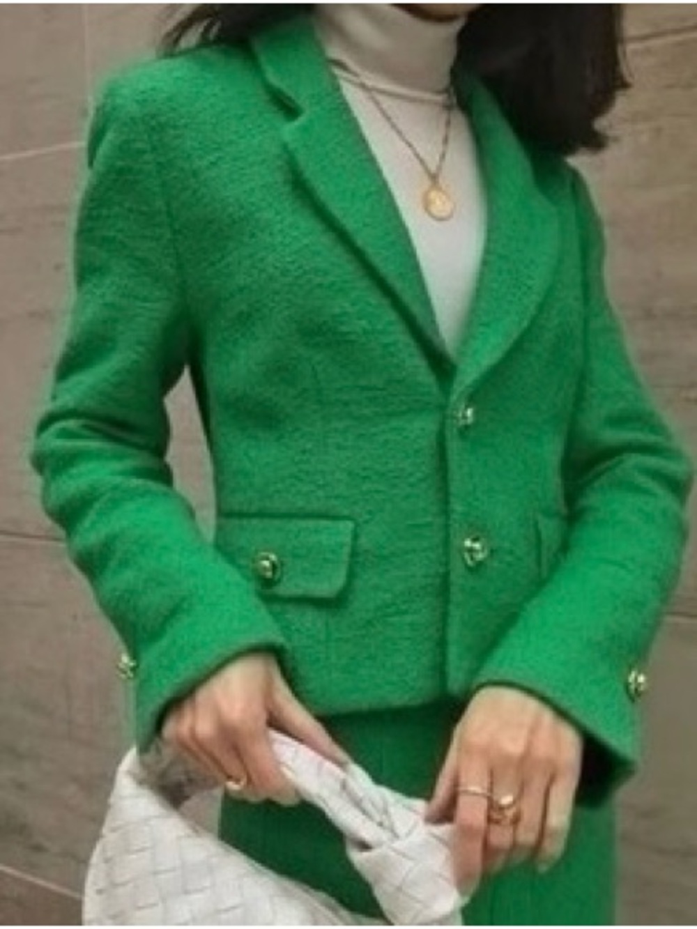 Zara Emerald Green Tweed Cropped Short Blazer Jacket Gold Buttons Size Small EUC